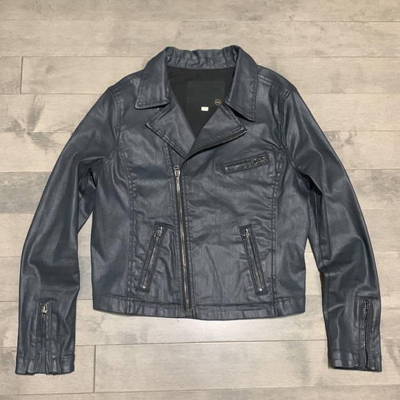 AG Adriano Goldschmied Biker Motorcycle Coated Jacket - Blackslick - Medium - Picture 8 of 12
